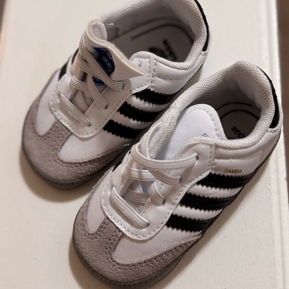 Adidas Kids Samba White and Gray Sneakers - Size 3